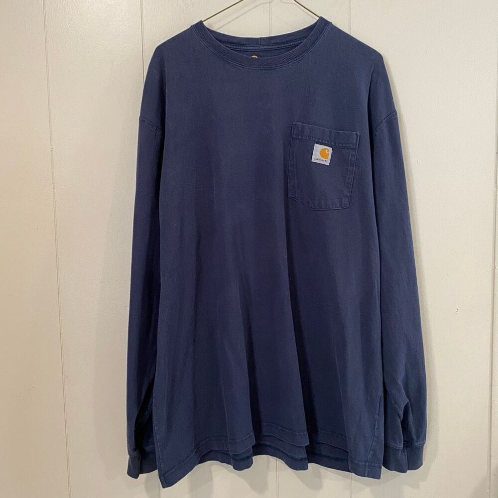 Carhartt Original Fit Long Sleeve Shirt Blue L | Workwear Pocket Tee Men’s Heavy